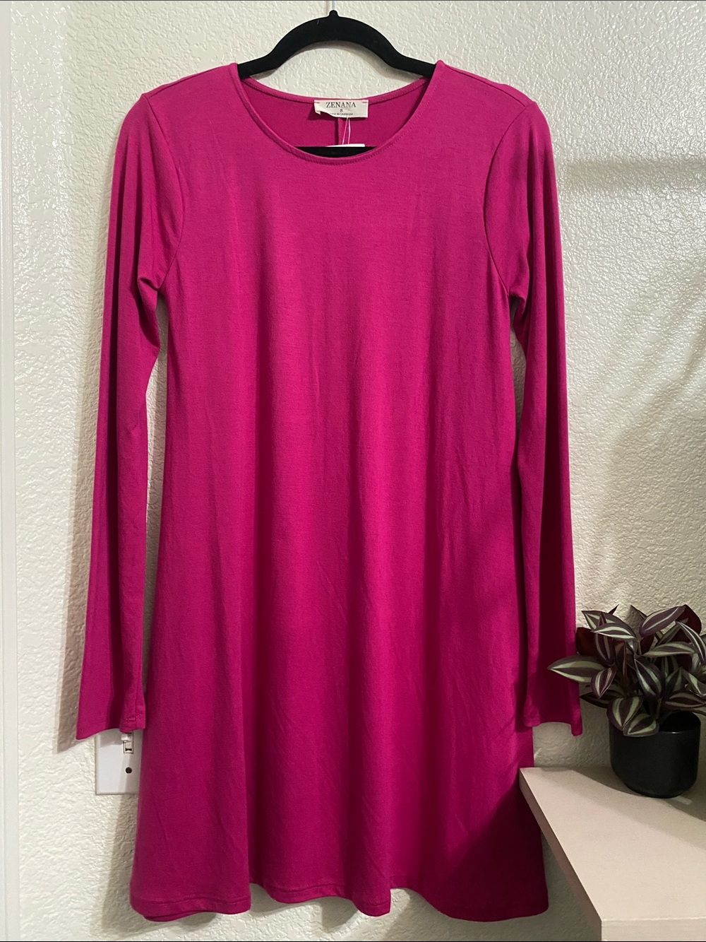 Zenana Outfitters Fuchsia Long-Sleeve Swing Dress